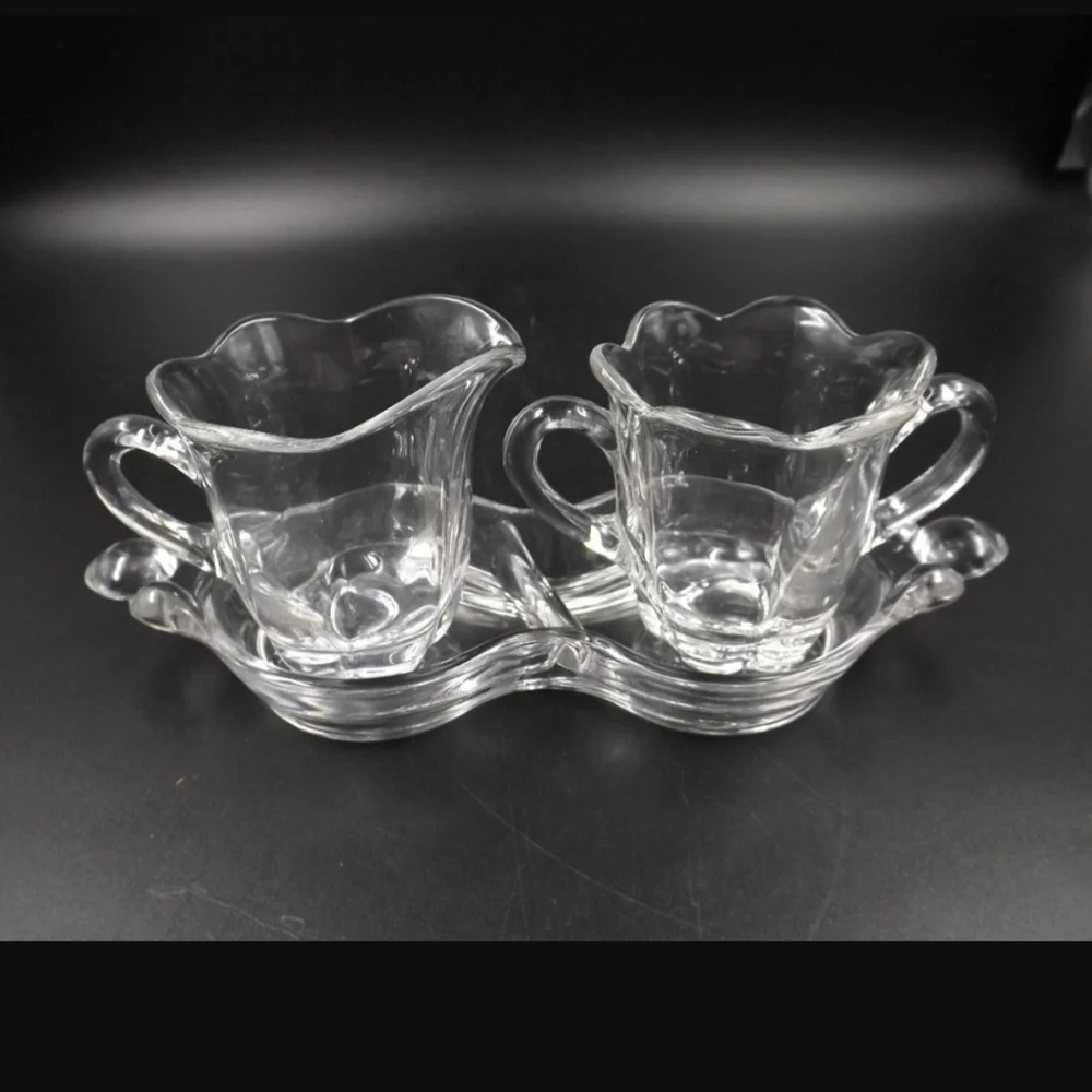 DUNCAN & MILLER Vintage Canterbury 3 piece Crystal Sugar, Creamer & Divided Tray